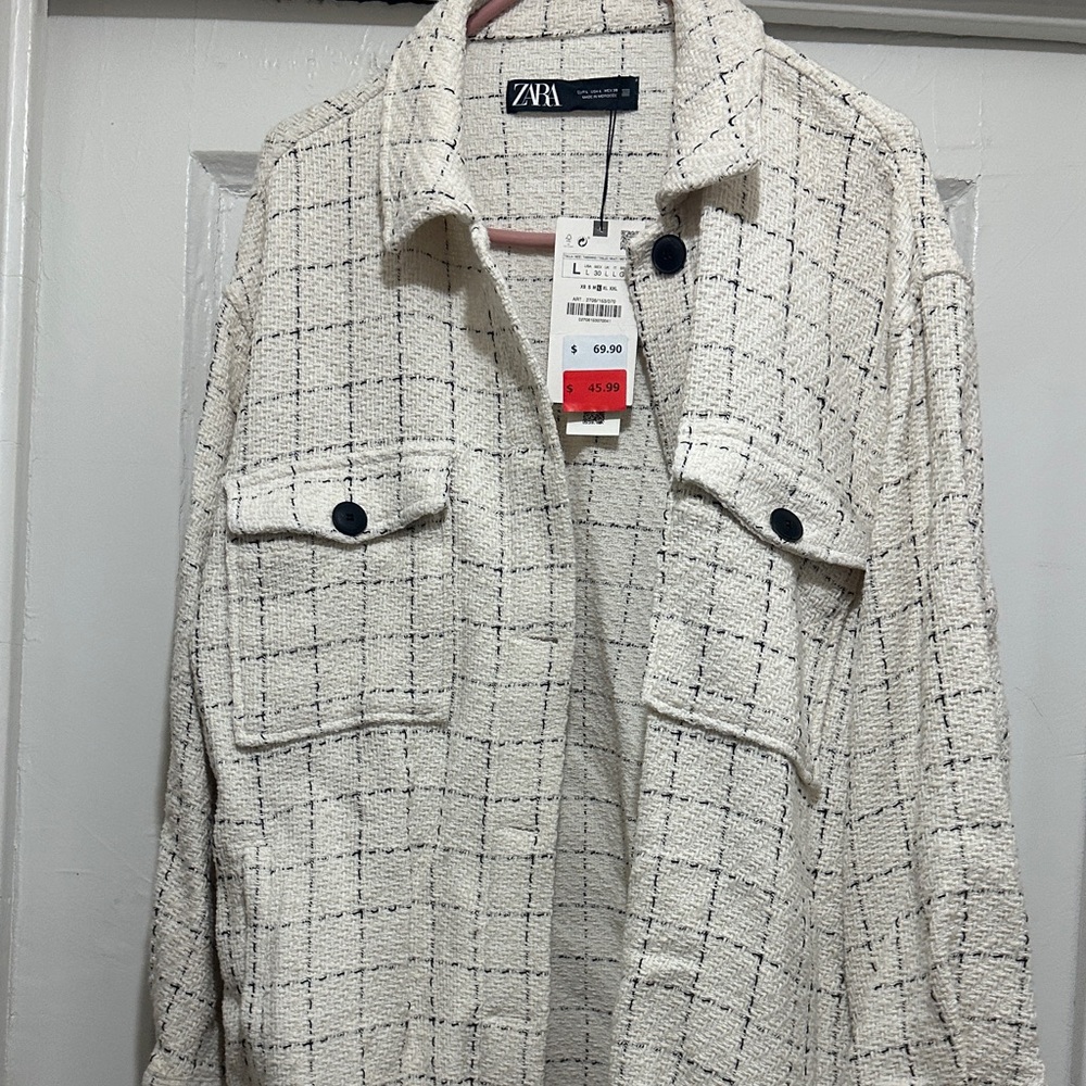 Zara Ivory and Black Checkered Jacket